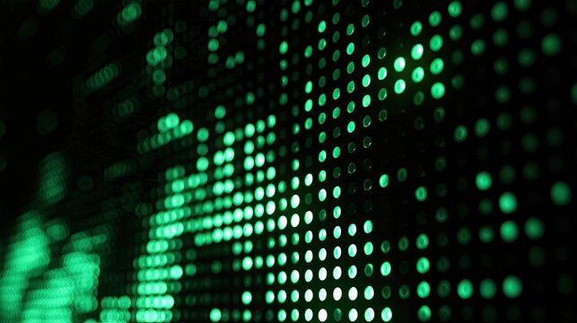 Close-up of a grid of glowing green dots against a dark background