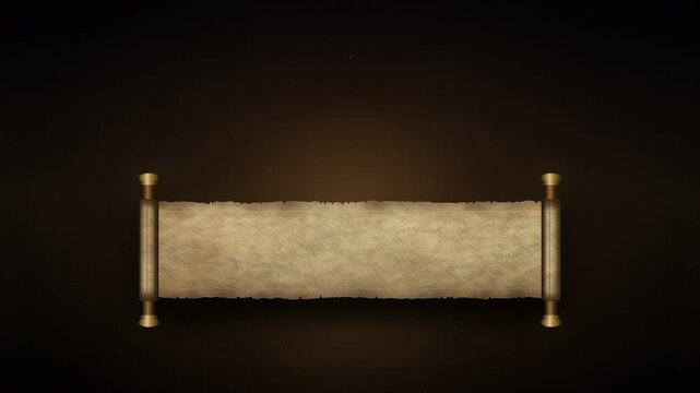 Blank parchment scroll unrolling and closing in a seamless loop with copy space