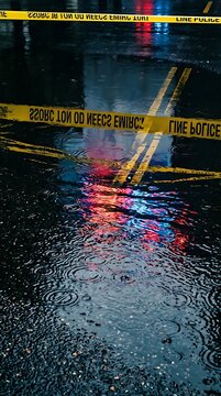 Crime Scene Tape Puddle Reflection Night Rain Water Mirror Police