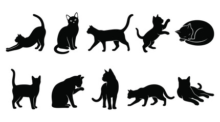 Obraz premium Domestic and Wild Animal Silhouettes Vector Set with Dog, Cat, Horse, Cow, Sheep and Tiger Icons for Pet, Farm, Nature and Wildlife Design