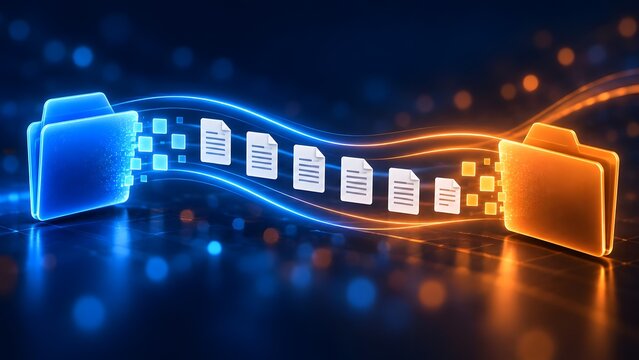 Digital data transfer between folders abstract technology concept