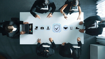 Business Meeting with Virtual Reality Headsets, People Collaborating in Modern Office Environment,...