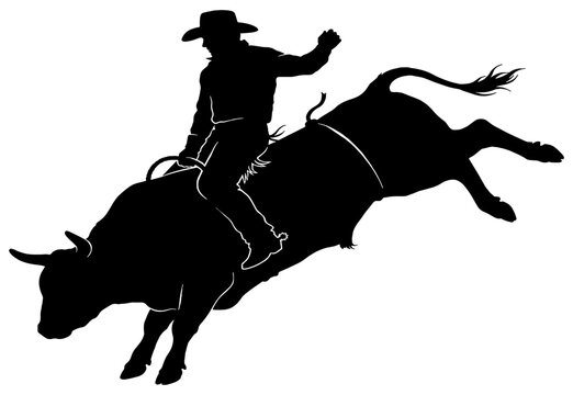 Silhouette of a bull rider at a rodeo, isolated 
