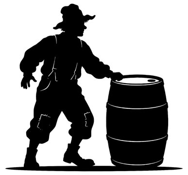 Silhouette of a Rodeo Clown hiding behind a barrel, isolated 