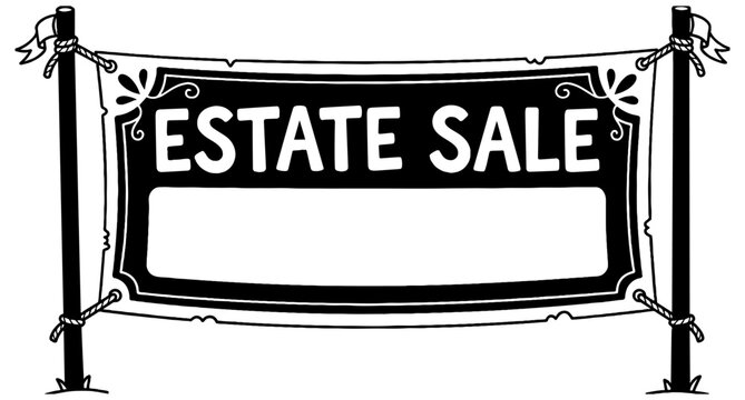 Estate Sale sign in black, clip art illustration with room for text 