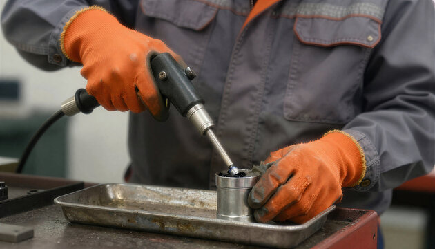 Mechanic Lubricating Part in Workshop