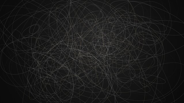 Abstract background, featuring thin white, chaotic scribbles and, tangled lines on, a dark black, surface for a, minimalist texture pattern