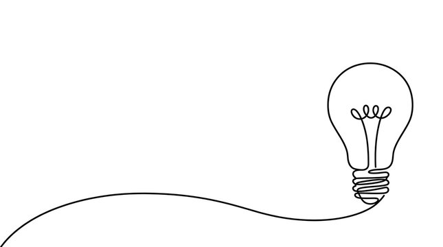 Continuous One Line Drawing of Light Bulb, Idea and Innovation Concept, Banner with Copy Space