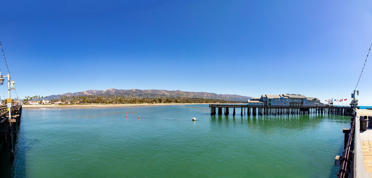 scenic panorama view to coastline and pioer of Santa Barbara,
