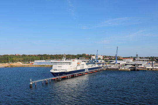 Kiel, Germany - 12. August 2026: DFDS ferry docking in Kiel Harbor