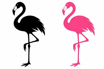 Obraz premium Black and Pink Flamingo Silhouette Collection on White Background