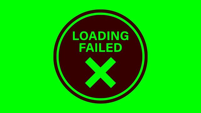 circular loading failed error animation featuring a cross symbol and red flashing light isolation on a green screen chroma key background for tech projects