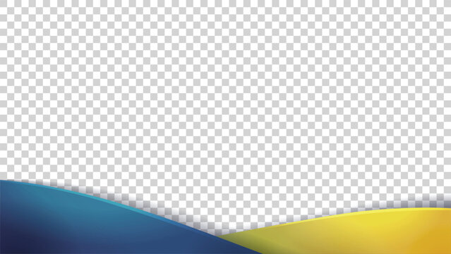 Abstract blue and yellow wavy bottom border template with soft gradients and realistic shadows, isolated on a transparent background for business presentations.