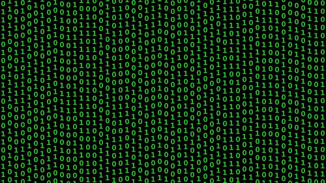 Green Binary Code Numbers Flowing in Wavy Pattern on Black Background for Technology and Data Concept