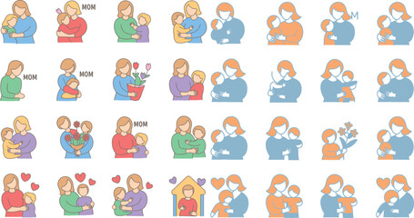 Fototapeta premium Mother and child icons represent maternal love, parenting, and family moments.