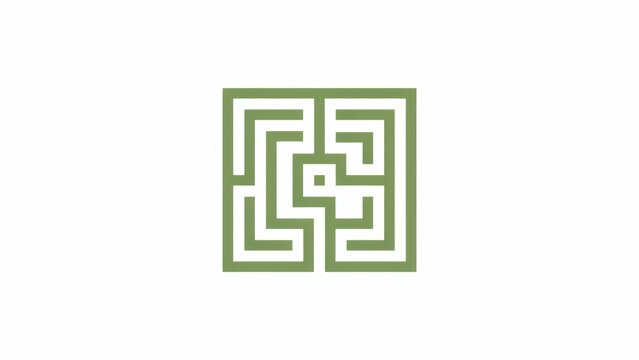 Green square labyrinth maze pattern on white background with graphic resource pattern centered illustration