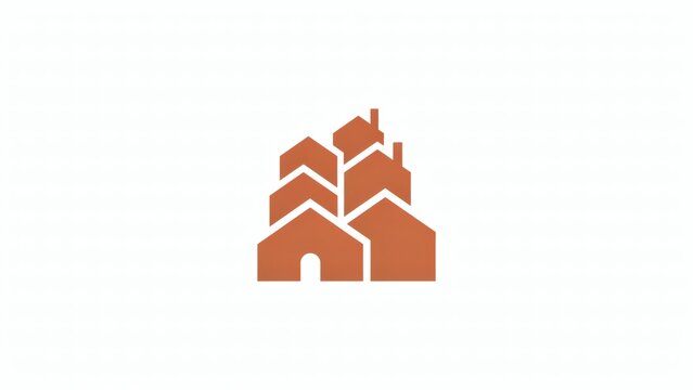 Minimalist house icon representing a group of stacked residential buildings on a white background with minimalist flat vector