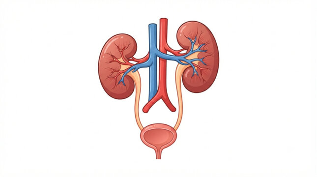 Human Urinary System with Kidneys and Vascular Structure Medical Illustration