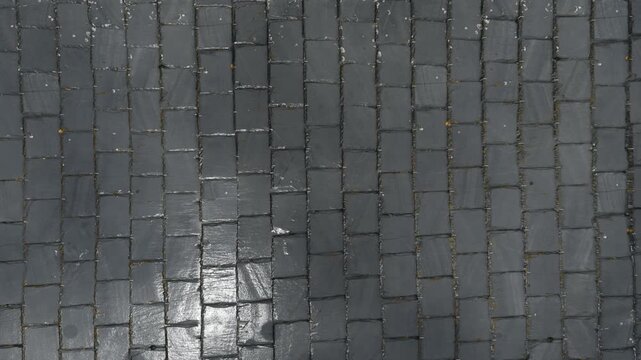 Grey Rectangular Slate Paving Stones Texture with Wet Surface Pattern