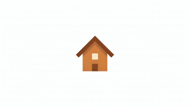 Minimalist brown house icon with a gabled roof and central doorway on white background with central door centered