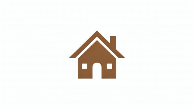 A simple brown house icon with a chimney and windows isolated on a white background
