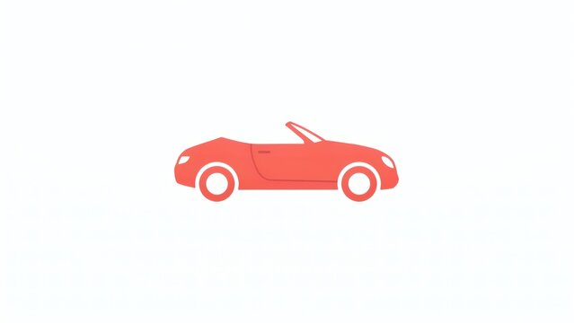 A flat red convertible car icon isolated on a white background representing modern vehicle design
