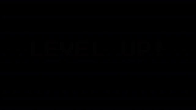 Retro Level Up 8 bit pixel art style golden yellow gaming animation