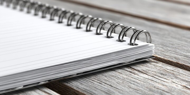 Detailed view of an empty spiral notebook resting on a rustic wooden table perfect for jotting down creative ideas and notes