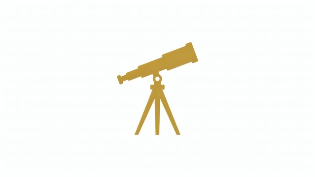 A gold colored telescope icon on a plain white background representing astronomy with silhouette telescope mounted