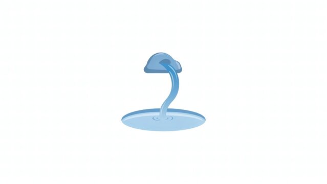 Minimal flat vector illustration of a small blue water fountain with a stone spout with against white background