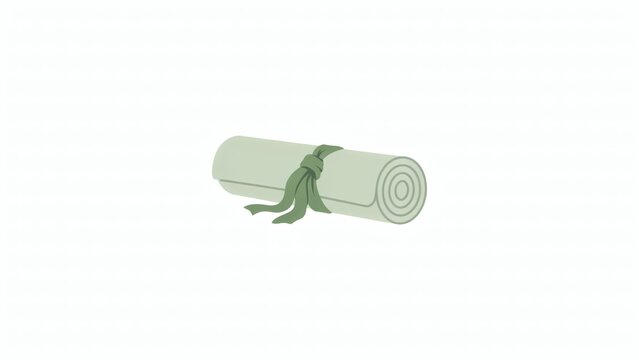 Green yoga mat rolled up and tied with a fabric strap on white background with fabric tie illustration