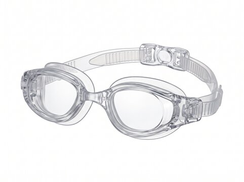 Clear transparent swimming goggles with adjustable strap isolated on white background for water sports and swimming