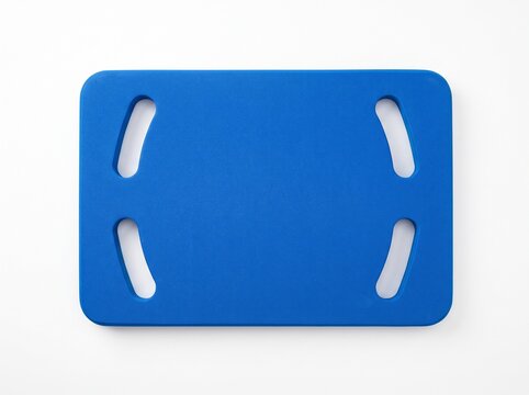Bright Blue Rectangular Swim Board with Four White Hand Grips on a White Background