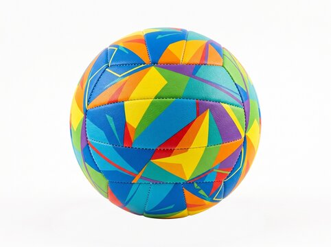 Vibrant Rainbow Geometric Pattern Volleyball on White Background
