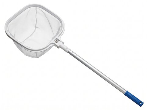 Pool Skimmer Net with Telescopic Handle for Cleaning Swimming Pools and Ponds Isolated on White Background