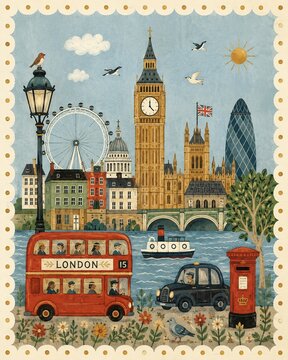 Whimsical London Landmarks Postcard