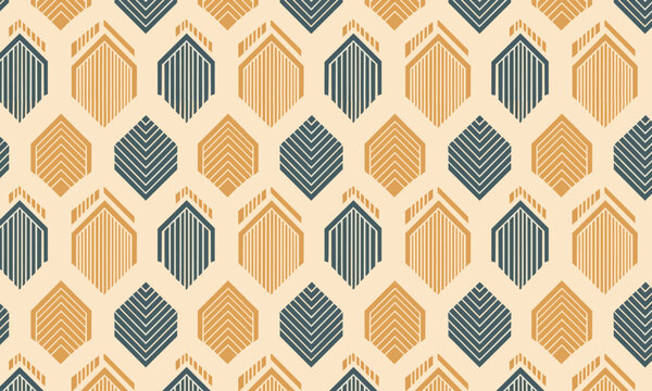Amber and Slate Ogee Leaf Geometric Seamless Vector Pattern for Wallpaper and Textile