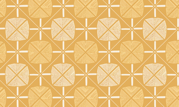 Golden Ochre Retro Cross Starburst Seamless Vector Pattern &mdash; Geometric Tile Repeat for Wallpaper and Textile