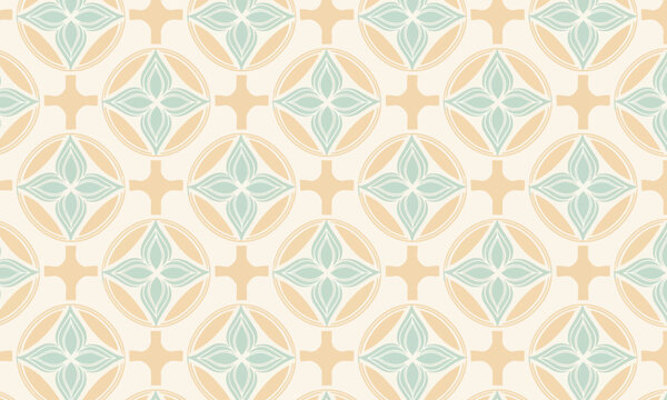 Soft Pastel Quatrefoil Seamless Vector Pattern &mdash; Geometric Floral Repeat in Mint, Cream and Peach