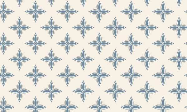Dusty Blue Four-Pointed Star Seamless Vector Pattern on Ivory &mdash; Geometric Repeat for Wallpaper and Textile