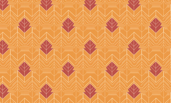 Geometric Leaf Seamless Vector Pattern in Orange and Crimson &ndash; Mid-Century Modern Repeat for Textile and Wallpaper