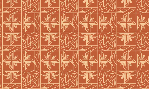 Terracotta Block Print Geometric Floral Seamless Vector Pattern for Wallpaper and Textile