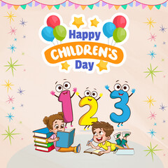 Fototapeta premium Beige and Yellow Illustrative Happy Children's Day
