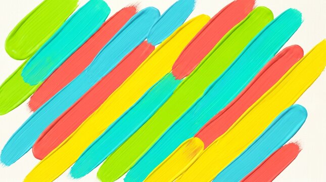 Colorful abstract background with diagonal oil acrylic paint brush strokes in green, blue, yellow, and red