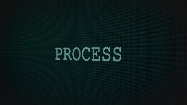 Process word text typing animation on a computer screen in After Effects. Motion graphics highlight workflow, steps, and modern digital management concepts.
