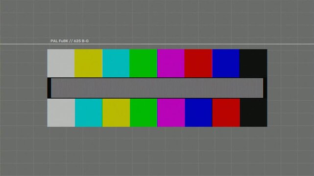 Retro television test pattern with horizontal line static and interference effects.