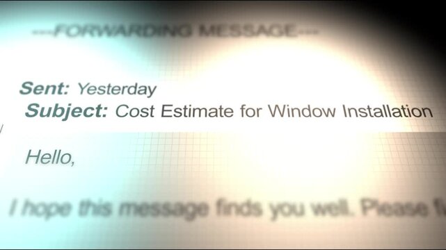 A Email Depicting a Cost Estimate for a Window installation