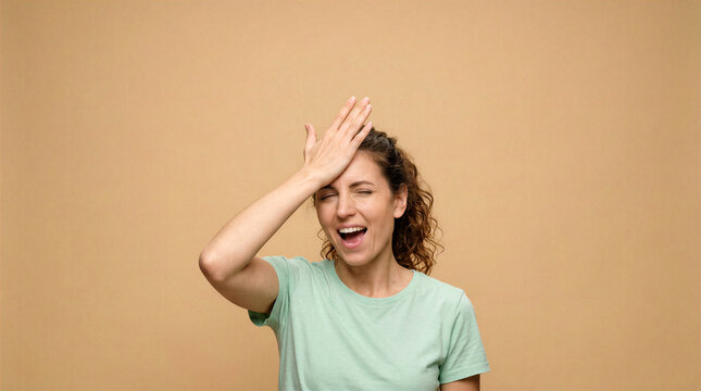 Woman slaps forehead in realization of a mistake or forgotten task