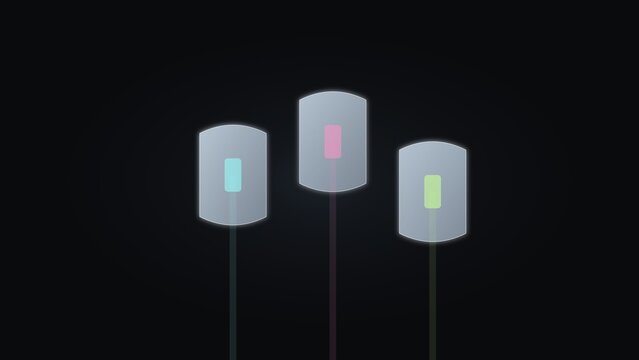Abstract futuristic digital hud interface with glowing buttons against black