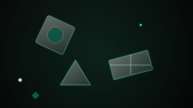 Glowing geometric shapes floating on dark background for futuristic UI design